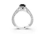 White gold Fancy Black Cushion Cut Cut Solitaire Engraved Band with Four-Prong Setting_3