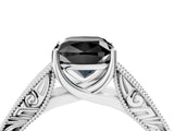 White gold Fancy Black Cushion Cut Cut Solitaire Engraved Band with Four-Prong Setting_4