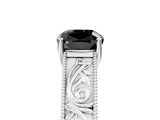 White gold Fancy Black Cushion Cut Cut Solitaire Engraved Band with Four-Prong Setting_5