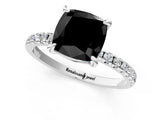 White gold Fancy Black Cushion Cut Diamond Brilliant Solitaire Ring with Pavé Band and Four-Prong Setting_13