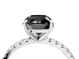 White gold Fancy Black Cushion Cut Diamond Brilliant Solitaire Ring with Pavé Band and Four-Prong Setting_16