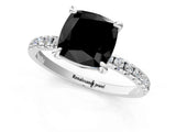 White gold Fancy Black Cushion Cut Diamond Brilliant Solitaire Ring with Pavé Band and Four-Prong Setting_17