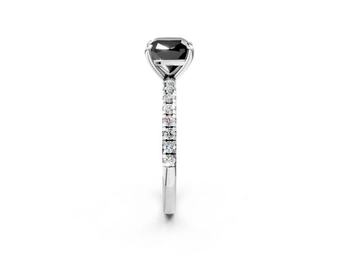 White gold Fancy Black Cushion Cut Diamond Brilliant Solitaire Ring with Pavé Band and Four-Prong Setting_2