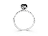 White gold Fancy Black Cushion Cut Diamond Brilliant Solitaire Ring with Pavé Band and Four-Prong Setting_3