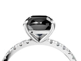 White gold Fancy Black Cushion Cut Diamond Brilliant Solitaire Ring with Pavé Band and Four-Prong Setting_4