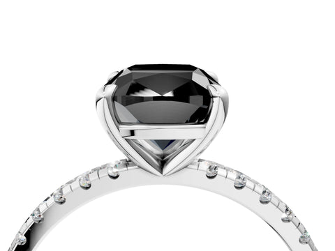 White gold Fancy Black Cushion Cut Diamond Brilliant Solitaire Ring with Pavé Band and Four-Prong Setting_4
