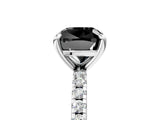 White gold Fancy Black Cushion Cut Diamond Brilliant Solitaire Ring with Pavé Band and Four-Prong Setting_5