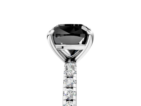 White gold Fancy Black Cushion Cut Diamond Brilliant Solitaire Ring with Pavé Band and Four-Prong Setting_5