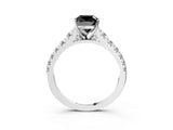 White gold Fancy Black Cushion Cut Diamond Cathedral Solitaire Ring with Round  Pavé Band_39