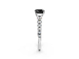 White gold Fancy Black Cushion Cut Diamond Cathedral Solitaire Ring with Round  Pavé Band_44
