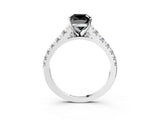 White gold Fancy Black Cushion Cut Diamond Cathedral Solitaire Ring with Round  Pavé Band_45