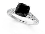 White gold Fancy Black Cushion Cut Diamond Cathedral Solitaire Ring with Round  Pavé Band_49