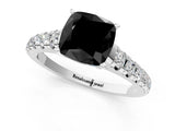White gold Fancy Black Cushion Cut Diamond Cathedral Solitaire Ring with Round  Pavé Band_61