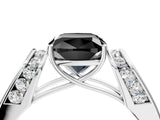 White gold Fancy Black Cushion Cut Diamond Channel Set Solitaire Ring with Four-Prong Setting_10