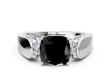 White gold Fancy Black Cushion Cut Diamond Channel Set Solitaire Ring with Four-Prong Setting_12