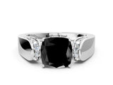 White gold Fancy Black Cushion Cut Diamond Channel Set Solitaire Ring with Four-Prong Setting_13