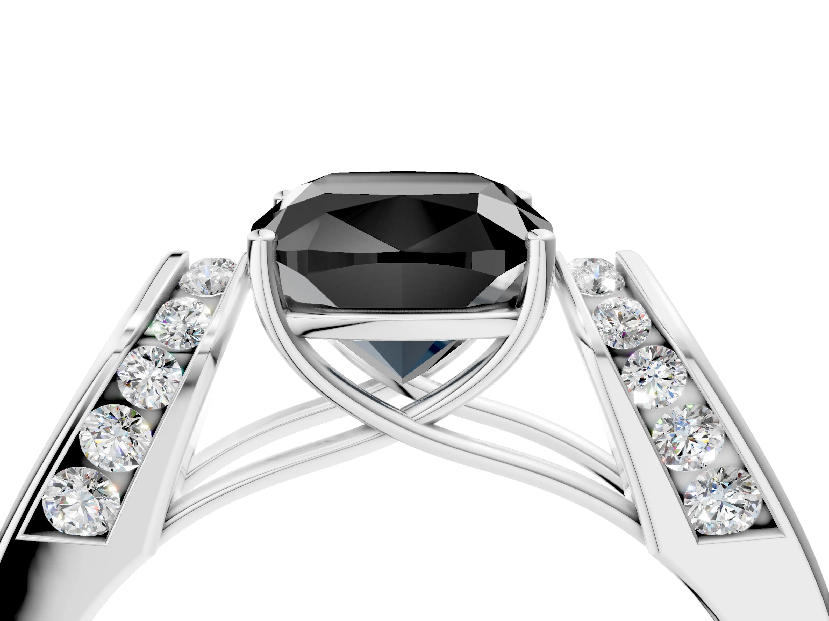 White gold Fancy Black Cushion Cut Diamond Channel Set Solitaire Ring with Four-Prong Setting_17