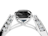 White gold Fancy Black Cushion Cut Diamond Channel Set Solitaire Ring with Four-Prong Setting_17