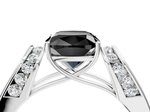 White gold Fancy Black Cushion Cut Diamond Channel Set Solitaire Ring with Four-Prong Setting_17