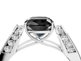 White gold Fancy Black Cushion Cut Diamond Channel Set Solitaire Ring with Four-Prong Setting_41