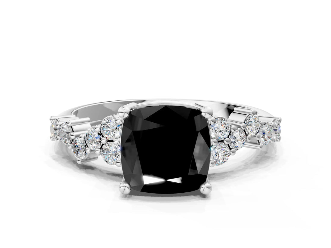 White gold Fancy Black Cushion Cut Diamond Cluster Pavé Band with Four-Prong Setting_3