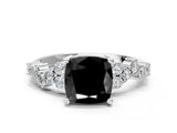 White gold Fancy Black Cushion Cut Diamond Cluster Pavé Band with Four-Prong Setting_3