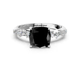 White gold Fancy Black Cushion Cut Diamond Cluster Side Stone Solitaire Ring with Prong Setting_48