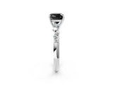 White gold Fancy Black Cushion Cut Diamond Cluster Side Stone Solitaire Ring with Prong Setting_50