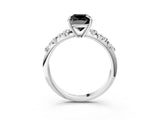 White gold Fancy Black Cushion Cut Diamond Cluster Side Stone Solitaire Ring with Prong Setting_51