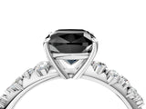 White gold Fancy Black Cushion Cut Diamond Cluster Side Stone Solitaire Ring with Prong Setting_52