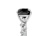 White gold Fancy Black Cushion Cut Diamond Cluster Side Stone Solitaire Ring with Prong Setting_53