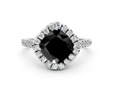 White gold Fancy Black Cushion Cut Diamond Cushion Halo Ring with Pavé Band_12