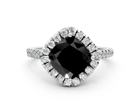 White gold Fancy Black Cushion Cut Diamond Cushion Halo Ring with Pavé Band_12