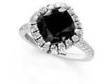 White gold Fancy Black Cushion Cut Diamond Cushion Halo Ring with Pavé Band_13