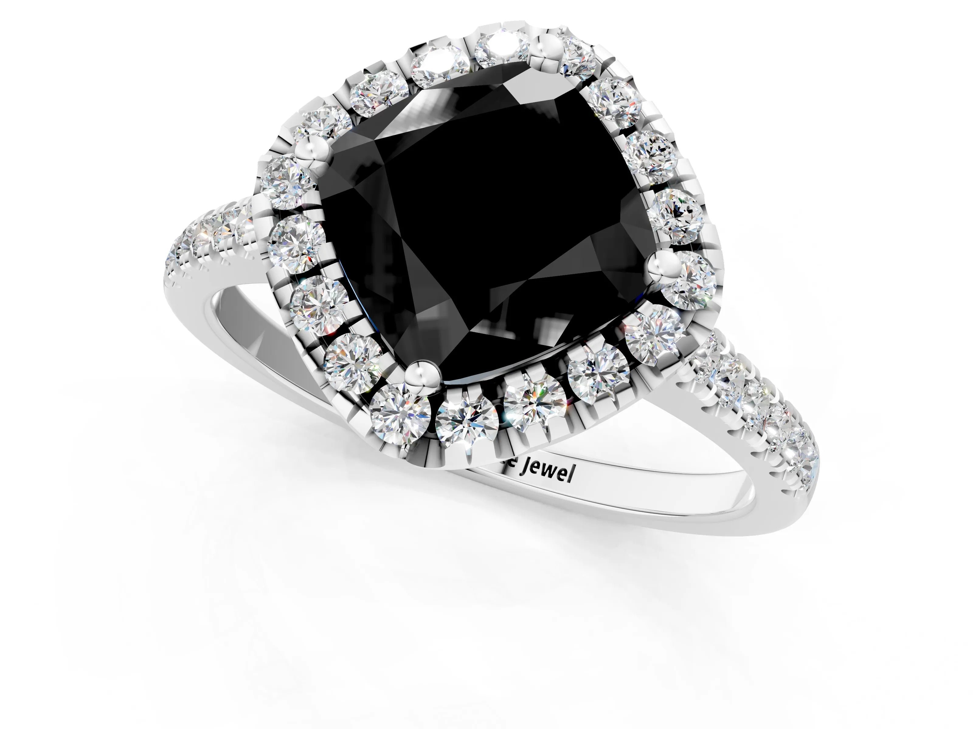 White gold Fancy Black Cushion Cut Diamond Cushion Halo Ring with Pavé Band_13