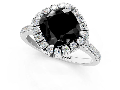 White gold Fancy Black Cushion Cut Diamond Cushion Halo Ring with Pavé Band_13