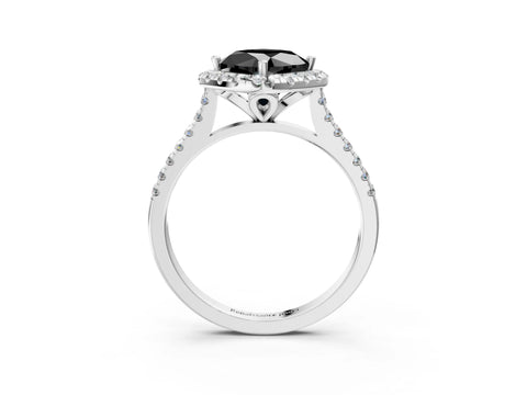 White gold Fancy Black Cushion Cut Diamond Cushion Halo Ring with Pavé Band_15