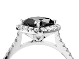 White gold Fancy Black Cushion Cut Diamond Cushion Halo Ring with Pavé Band_16