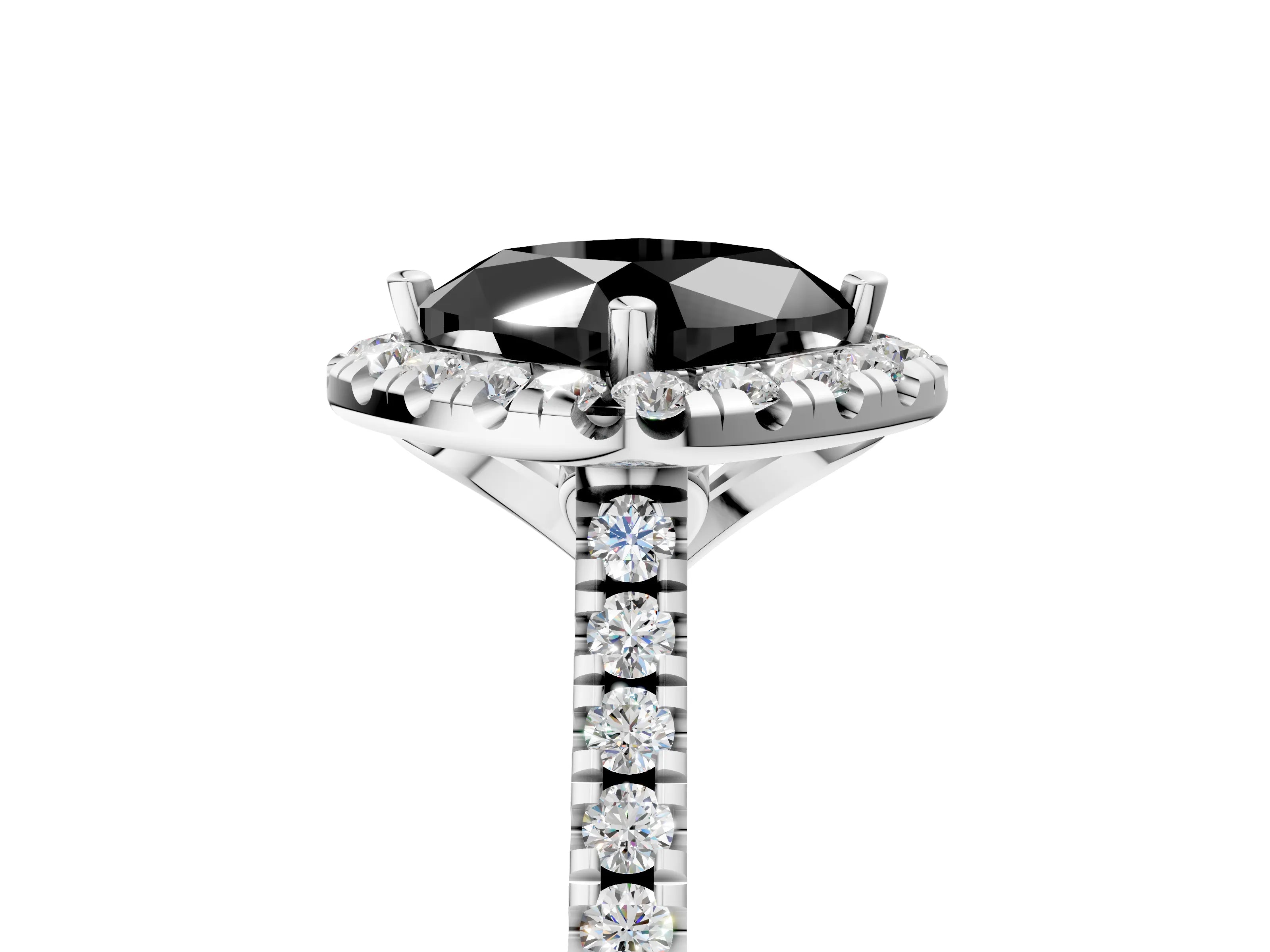 White gold Fancy Black Cushion Cut Diamond Cushion Halo Ring with Pavé Band_17