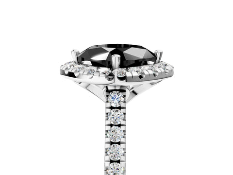 White gold Fancy Black Cushion Cut Diamond Cushion Halo Ring with Pavé Band_17