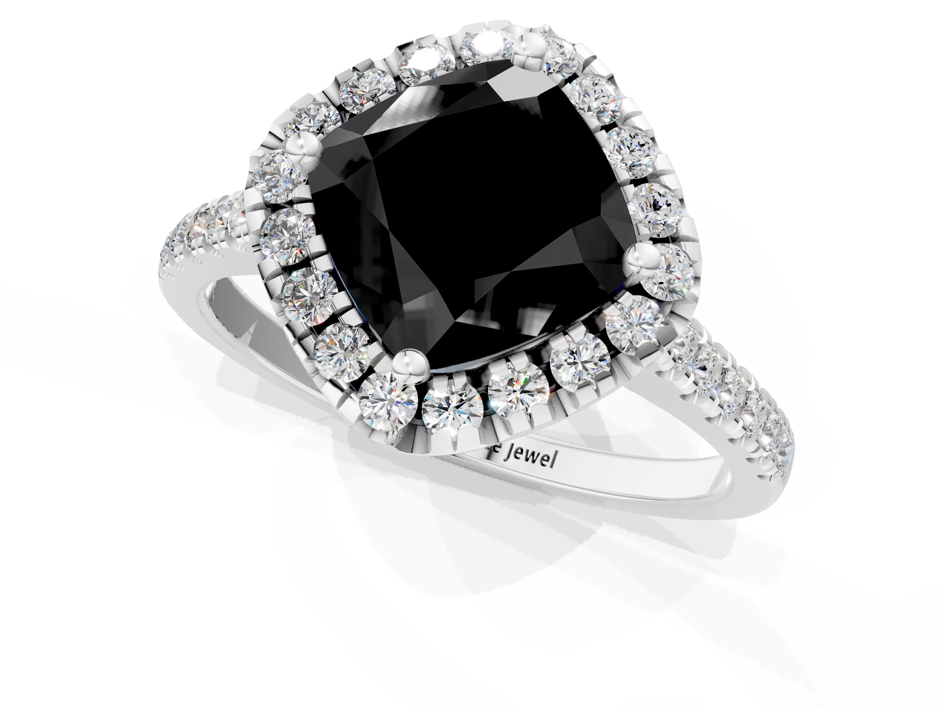 White gold Fancy Black Cushion Cut Diamond Cushion Halo Ring with Pavé Band_1
