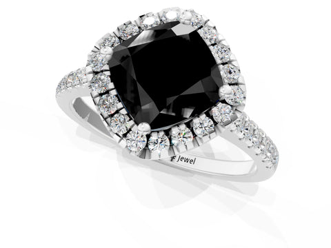 White gold Fancy Black Cushion Cut Diamond Cushion Halo Ring with Pavé Band_1