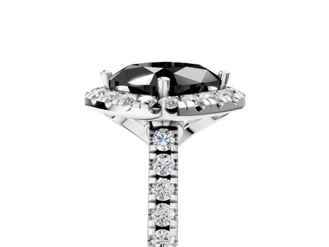 White gold Fancy Black Cushion Cut Diamond Cushion Halo Ring with Pavé Band_27