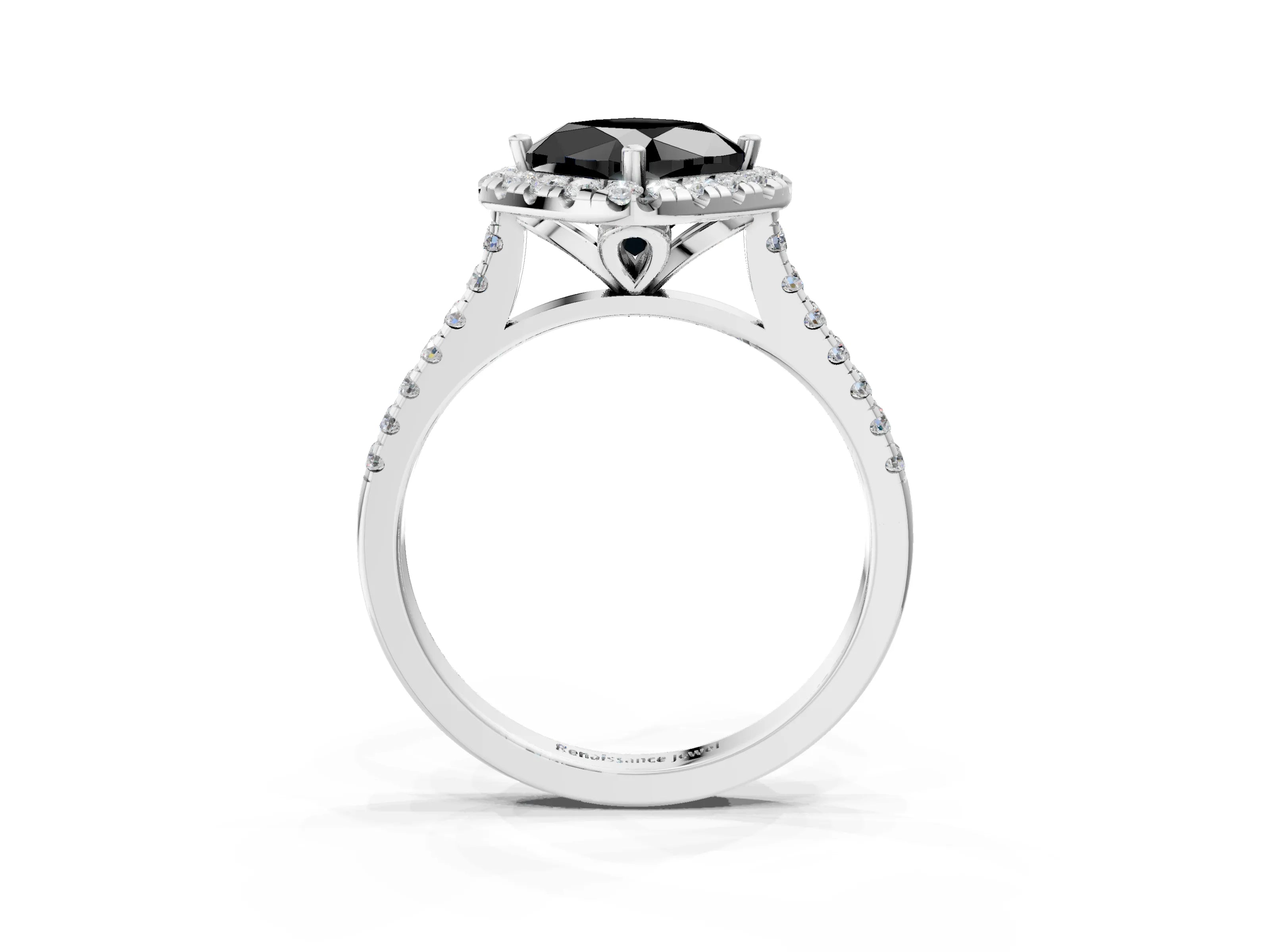 White gold Fancy Black Cushion Cut Diamond Cushion Halo Ring with Pavé Band_3