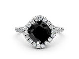 White gold Fancy Black Cushion Cut Diamond Cushion Halo Ring with Pavé Band_36