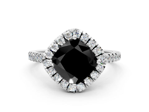 White gold Fancy Black Cushion Cut Diamond Cushion Halo Ring with Pavé Band_36