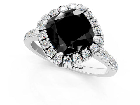White gold Fancy Black Cushion Cut Diamond Cushion Halo Ring with Pavé Band_37