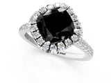 White gold Fancy Black Cushion Cut Diamond Cushion Halo Ring with Pavé Band_37