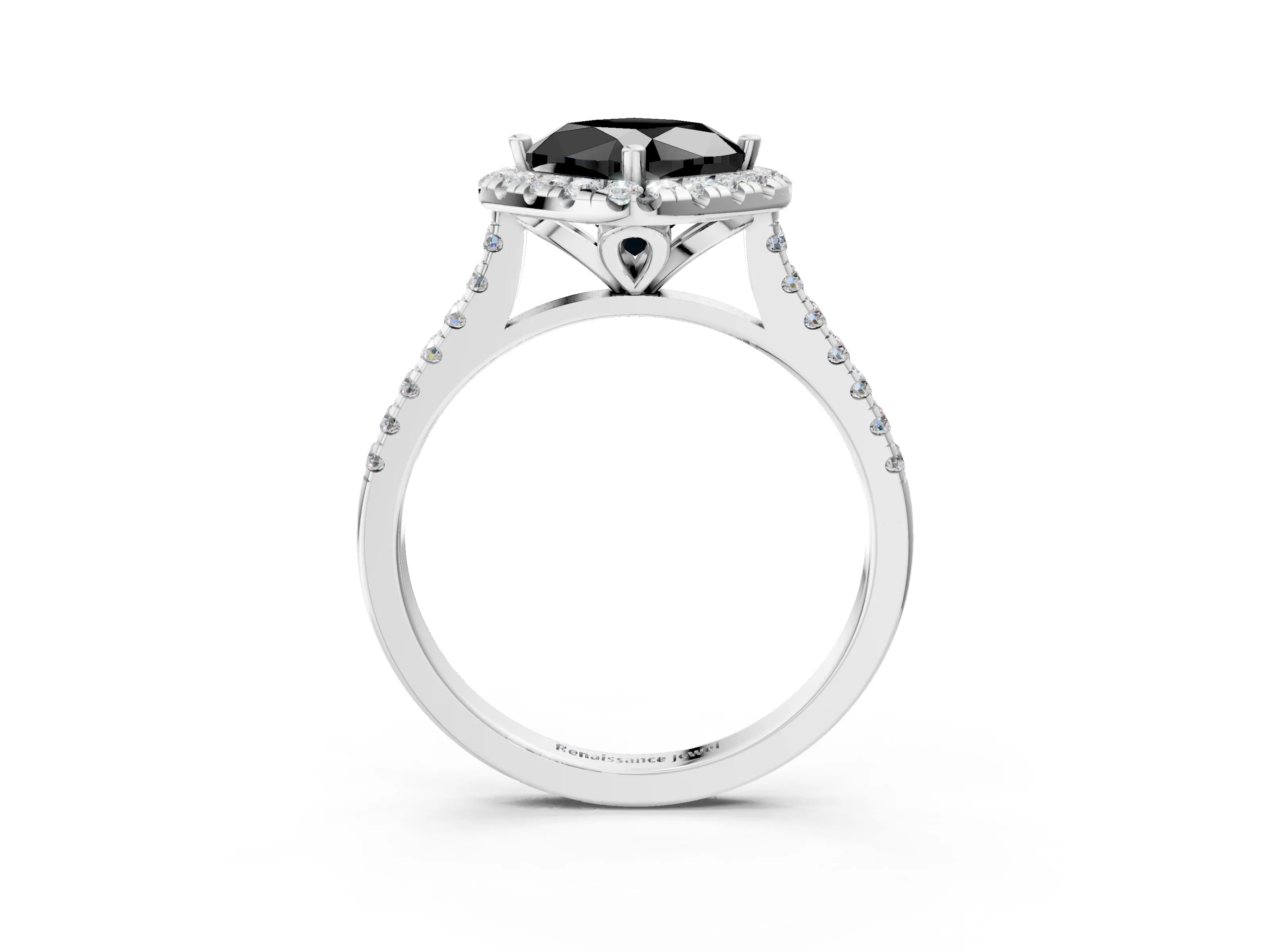 White gold Fancy Black Cushion Cut Diamond Cushion Halo Ring with Pavé Band_39