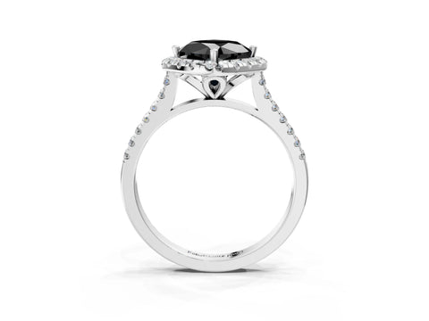 White gold Fancy Black Cushion Cut Diamond Cushion Halo Ring with Pavé Band_3